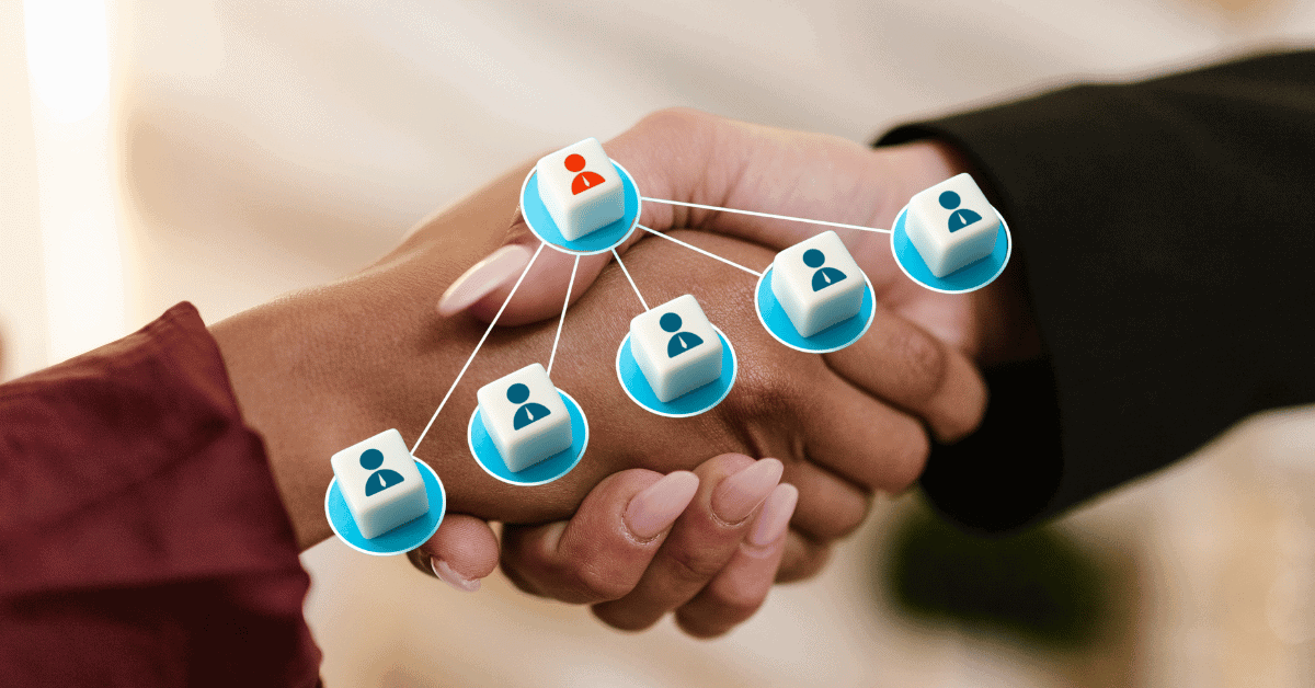Handshake and a illustration of a network of people